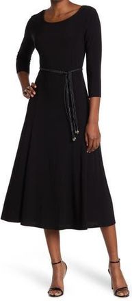 Nina Leonard Waist Belt Midi Dress in Black at Nordstrom Rack, Size X-Large