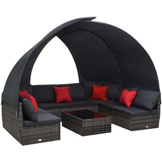vidaXL Muebles Jard&iacute;n 9 Pzas Y Capota Rat&aacute;n Sint&eacute;tico Gris Antracita Vidaxl
