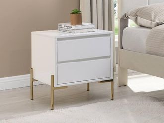Vente-Unique 2 - Drawer Bedside Table - MDF & Metal - Lacquereded White & Gold
