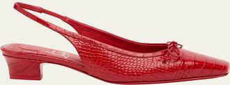 Christian Louboutin Promess Croc-Embossed Leather Red Sole Ballerina Pumps