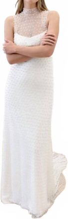 Watters Sloane Allover Pearls High Neck Bridal Dress In Ivory