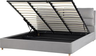 Beliani Cama Con Somier De Terciopelo Gris Claro 180 X 200 Cm Almacenaje Batilly