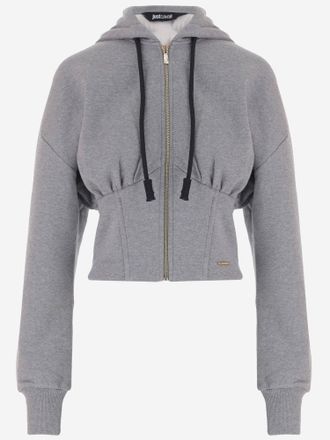 Just Cavalli Medium-Gray Cotton Sweatshirt with Zip Closure and Gathered Waist Detail