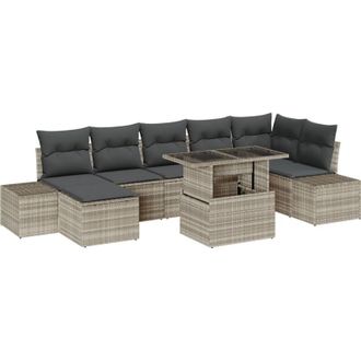 vidaXL Garden Sofa Set with Storage 8 pcs Light Grey Poly rattan vidaXL