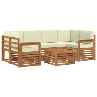 vidaXL Conjunto De Sof&aacute;s De Exterior Con Coj&iacute;n 7 Pcs Natural Y Crema Vidaxl