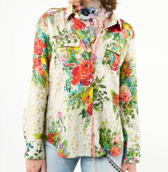 Aratta Harriet Button-Down Shirt In Cream Floral Combo