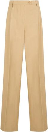 Alberta Ferretti Moderne broek met hoge taille- comfort en stijl - Dames - Wijde Broeken - Beige - XL - Linnen - Broeken