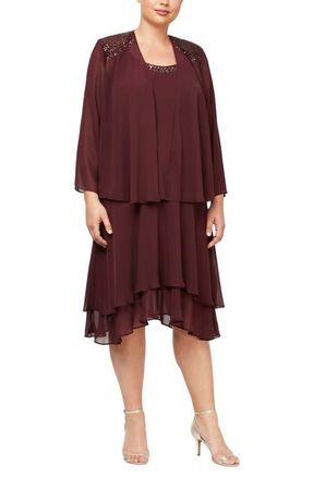 SLNY Sequin Beaded Jacket & Dress in Fig at Nordstrom, Size 14W