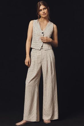 Maeve The Avery Linen High-Rise Wide-Leg Dot Trousers by Maeve Pants
