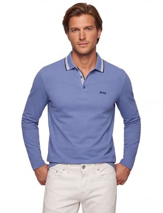 HUGO BOSS Lange mouw Plisy polo BOSS Green blauw 3-knoops