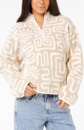 Rip Curl Sunset Luau Quarter Zip Polar Fleece Sweatshirt in Bone at Nordstrom, Size X-Small