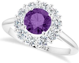 Allurez Round Lab Amethyst & Diamond Halo Ring 14K in 1.25Ct/white Gold at Nordstrom, Size 9.5