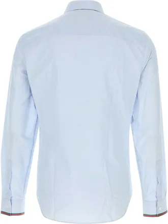 Gucci Mens Embroidered Poplin Shirt Light Blue Cotton