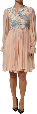 Dolce & Gabbana Womens Pink Floral Embroidery Pleated A-Line Dress Co+pl+se