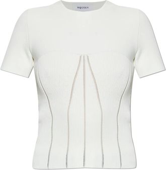 Alexander McQueen Alexander McQueen, Blouses, female, White, Size: 2XS T-Shirt With Decorative Knit