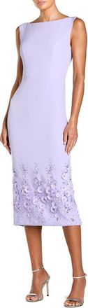 Mac Duggal Crepe Sleeveless Midi Dress With Flower Beading in Lilac at Nordstrom, Size 12