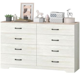 HOMCOM Cassettiera Moderna 8 Cassetti in Legno Grigio Chiaro e Noce 140x40x86 cm