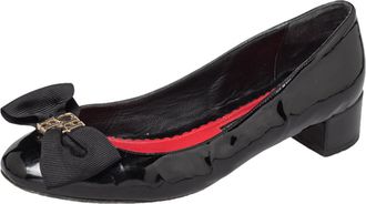 Carolina Herrera Black Patent Leather Bow Block Heel Pumps