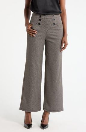 Max Studio Sailor High Waist Wide Leg Pants in Black/Camel Diagonal Checker at Nordstrom Rack, Size Large