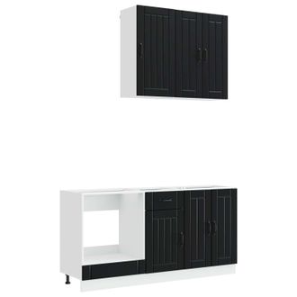 vidaXL Unidad De Cocina Lucca 5 Uds. Negro Madera De Ingenier&iacute;a Vidaxl