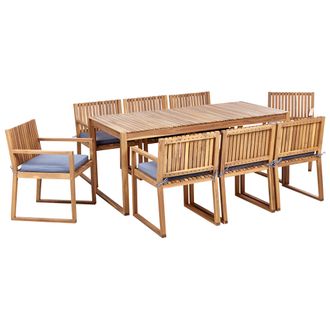 Beliani Conjunto De Jard&iacute;n 8 Plazas R&uacute;stico De Madera De Acacia Certificada Sillas Con Cojines De Asiento Azul Sassari Ii