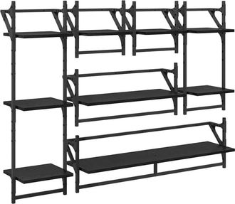 vidaXL Wall Shelf Set 6 pcs Black Oak 100 x 25 x 30 cm Engineered Wood vidaXL