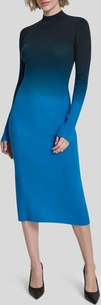 DKNY Dip Dye Long Sleeve Cotton Blend Body-Con Dress in Ocean Blue at Nordstrom, Size X-Large