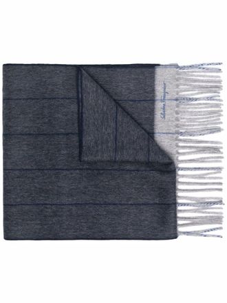Ferragamo embroidered logo scarf - men - Cashmere/Virgin Wool - One Size - Blue