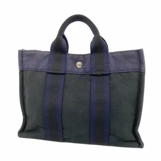 Herm&egrave;s Black Navy Canvas Tote Bag (Pre-Owned)
