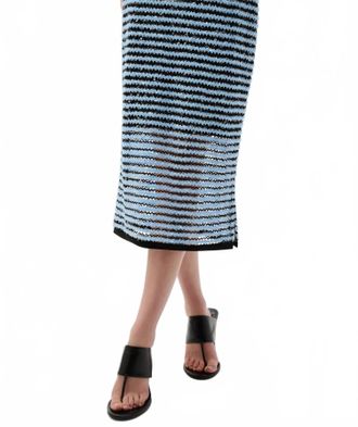 Joseph Ribkoff Textured Stripe Midi Pencil Skirt In Blue/black