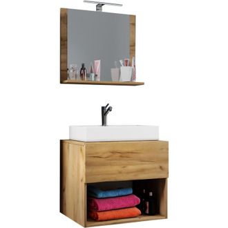 ebuy24 Ebuy24 - Vcm 3 Piezas &Aacute;rea De Lavado Ancho 60 Cm Juego De Lavabo De Ba&ntilde;o Lendas Ll Espejo (roble De Miel)