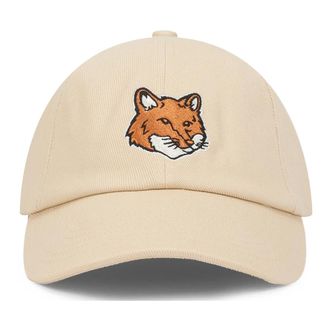 Maison Kitsun&eacute; Caps, male, Beige, Size: ONE SIZE Cotton cap with embroidery