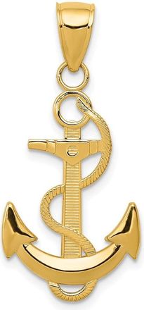 Diamond2Deal 14k Gold Polished Anchor with Textured Rope Pendant