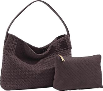 Generic Compatible For Womens Woven Handbag Suede Handbags And Purse Female Tote Bags Bucket(Coffee)