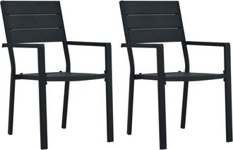 vidaXL Garden Chairs 2 pcs Black HDPE Wood Look vidaXL