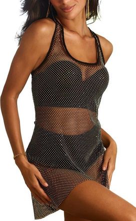 Lascana Womens Rhinestone Mesh Negligee in Black at Nordstrom, Size 2