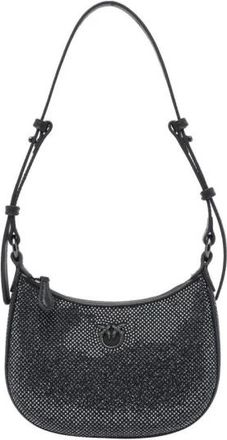 Pinko Leren Handtas met Strass en Ritssluiting - Dames - Schoudertassen - Zwart - ONE Size - Leer - Tassen