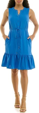 Nina Leonard Embellished Tiered Dress in Blue Suede at Nordstrom Rack, Size X-Large