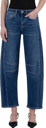 Flying Monkey High Rise Barrel Leg Jeans In Dark Wash