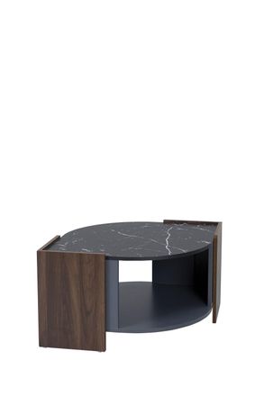 Urban Meuble Mesa de centro efecto m&aacute;rmol negro texturizado y nogal