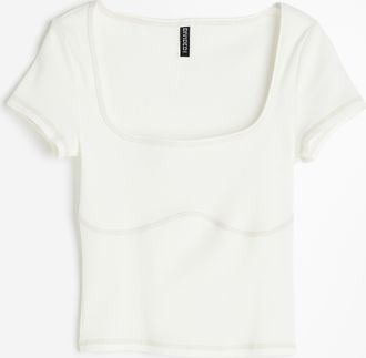 H&M Flatlock-seam ribbed top - White