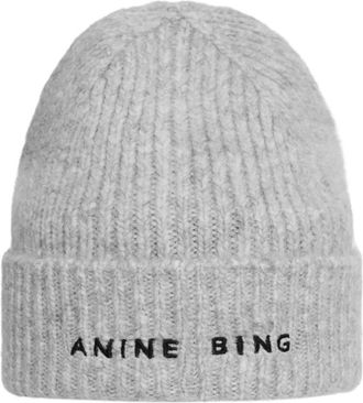Anine Bing Zachte Gebreide Beanie - Dames - Hoeden - Grijs - ONE Size - Wol - Accessoires