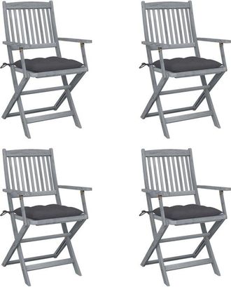 vidaXL Vidaxl - Sillas De Jard&iacute;n Plegables 4 Uds Cojines Madera Maciza Acacia