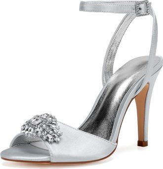 Generic Wedding Bridal Shoes Womens Heeled Sandals Bridal Stiletto Heel Wedding Formal Evening Prom Party Dress Shoes 10.5Cn,Silver,6 UK