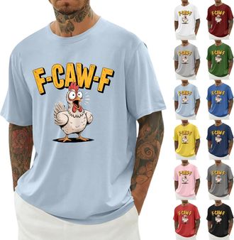 Generic F-CAW-F Shirts Mens Funny Scream Chicken Humor T-Shirt Mens Short Sleeve Crew Neck Halloween Tops Casual Loose F-CAW-F Tshirt Plus Size( 02-05, 4XL)