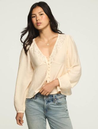 Lucky Brand Womens Long Sleeve Lace Button Through