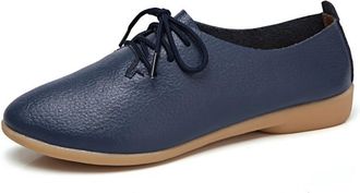 Generic Womens Lace-Up Pointed-Toe Flat Loafers Stylish Non-Slip Moccasins or Formal Work Oxford Sneakers,Dark Blue,7.5 UK