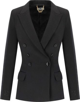 Elisabetta Franchi Double-Breasted Jasje - Dames - Blazers - Zwart - XL - Leer - Jassen
