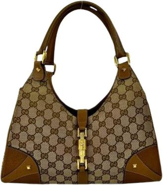 Gucci Pre-owned Shoulder Bags, female, Brown, Size: ONE SIZE Pre-owned Jackie GG Canvas Leather Shoulder Bag