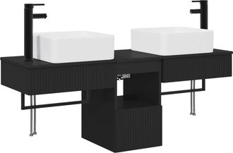 vidaXL Juego De Muebles De Ba&ntilde;o 3 Uds. Negro Madera De Ingenier&iacute;a Vidaxl